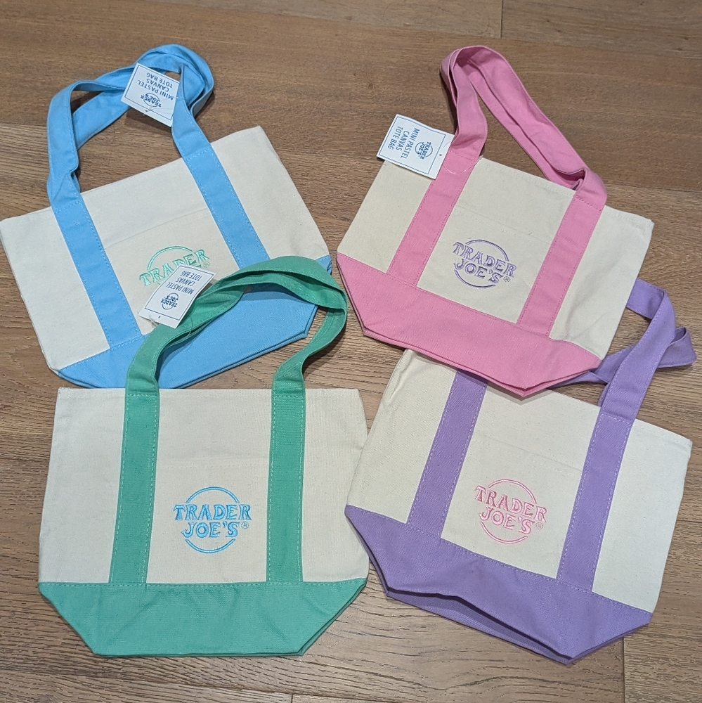 Canvas Tote Bag Set - Blue, Pink, Green, Purple